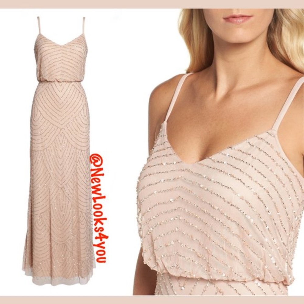 USED Adrianna Papell Embellished Blouson Gown 14 - Picture 4 of 14